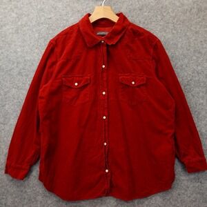Vintage Western Corduroy Sawtooth Shirt Women XL Red ELLIOTT LAUREN Pearl Snap
